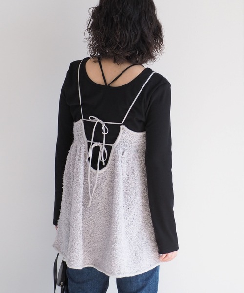 cepo（セポ）の「バックリボンフリンジミニキャミワンピース（チュニック・レディース・オフホワイト/グレー/ブラック・M）」の6枚目の写真