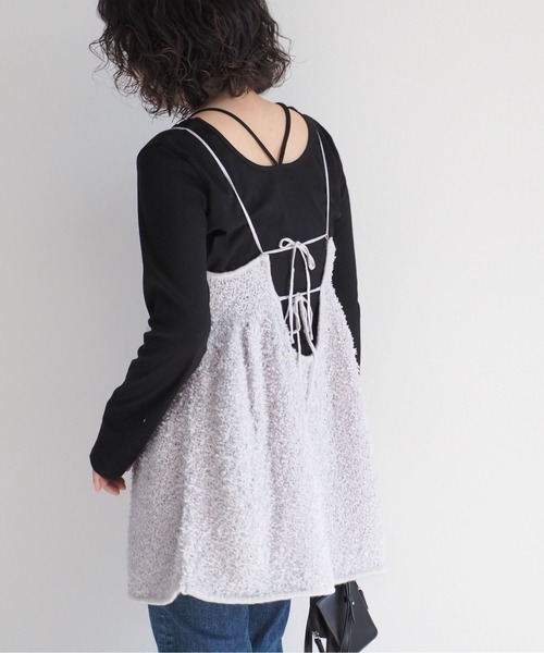 cepo（セポ）の「バックリボンフリンジミニキャミワンピース（チュニック・レディース・オフホワイト/グレー/ブラック・M）」の7枚目の写真