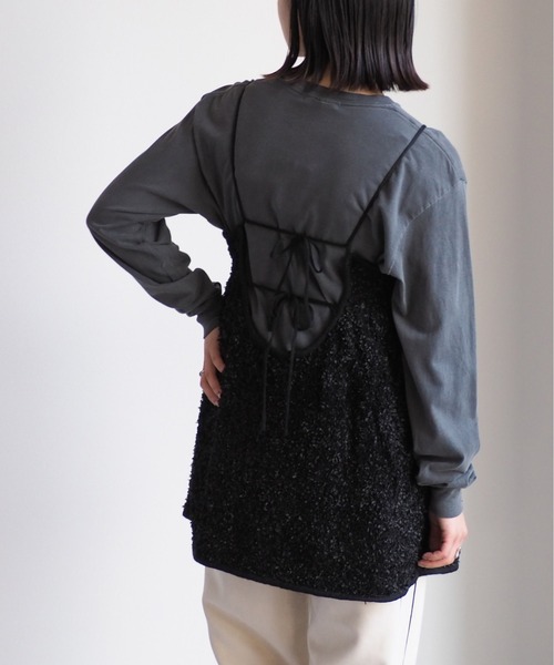 cepo（セポ）の「バックリボンフリンジミニキャミワンピース（チュニック・レディース・オフホワイト/グレー/ブラック・M）」の13枚目の写真