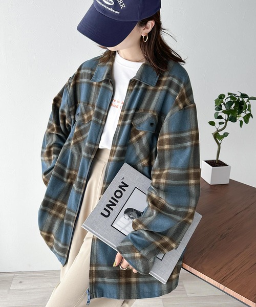 Java(ジャバ)の「《Javaジャバコラボ》ビッグシルエットでカジュアル感。オンブレチェック ダブルジップアップシャツ(シャツ/ブラウス・レディース・ブラック/ブルー/ブラウン/ネイビー・SMALL/MEDIUM/LARGE/X-LARGE)」の4枚目の写真