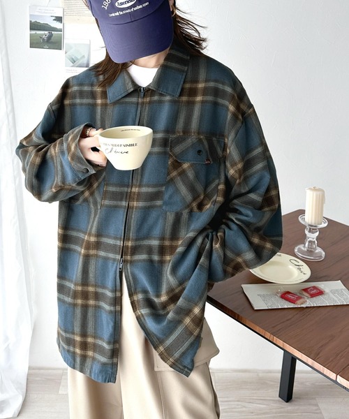 Java(ジャバ)の「《Javaジャバコラボ》ビッグシルエットでカジュアル感。オンブレチェック ダブルジップアップシャツ(シャツ/ブラウス・レディース・ブラック/ブルー/ブラウン/ネイビー・SMALL/MEDIUM/LARGE/X-LARGE)」の11枚目の写真