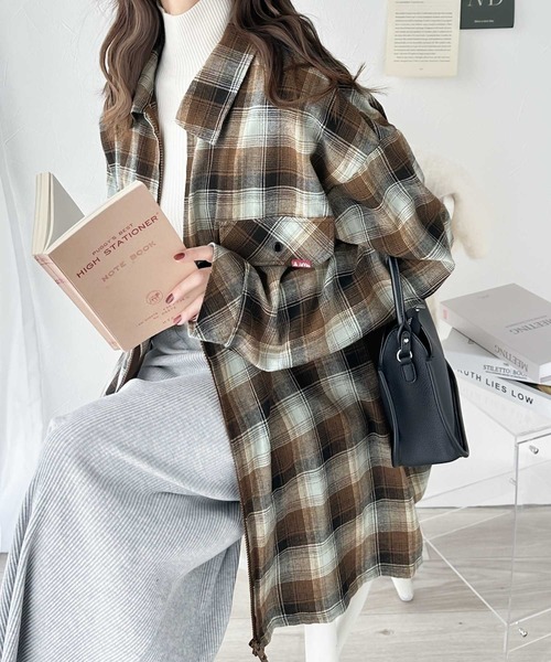 Java(ジャバ)の「《Javaジャバコラボ》ビッグシルエットでカジュアル感。オンブレチェック ダブルジップアップシャツ(シャツ/ブラウス・レディース・ブラック/ブルー/ブラウン/ネイビー・SMALL/MEDIUM/LARGE/X-LARGE)」の7枚目の写真