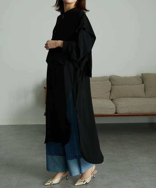 RANAN(ラナン)の「ヨーク襟付きレイヤードシャツチュニック(シャツワンピース・レディース・ミント/パープル系/ブラック・LL/M/L)」の10枚目の写真