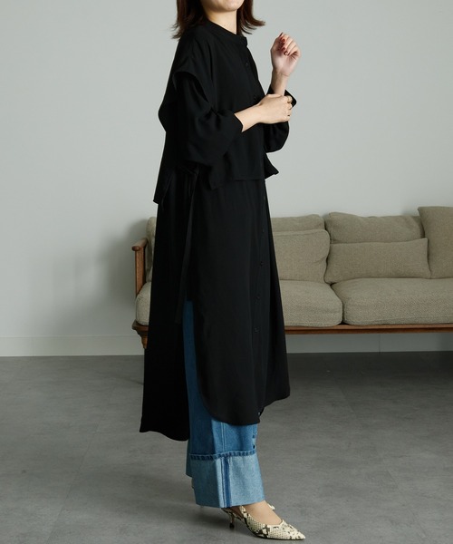 RANAN(ラナン)の「ヨーク襟付きレイヤードシャツチュニック(シャツワンピース・レディース・ミント/パープル系/ブラック・LL/M/L)」の11枚目の写真