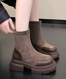 NO WAY（ノーウェイ）の「'Lilamusant(リラミュゾン)'フェイクスエード スクエアトゥ 厚底ストレッチショートブーツ ソックスブーツ プラットフォーム（ブーツ）」