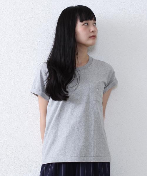 coen（コーエン）の「コットンポケットTシャツ（Tシャツ/カットソー・レディース・グレー/ホワイト/ネイビー・MEDIUM/LARGE）」の2枚目の写真