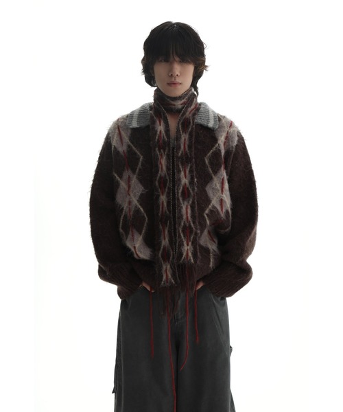 MASONPRINCE(メイソンプリンス)の「オーバーサイズ ポロネック アーガイル柄 ニット MY2104【MASONPRINCE】(ニット/セーター・メンズ・ブラウン・M/XL/L/S)」の4枚目の写真