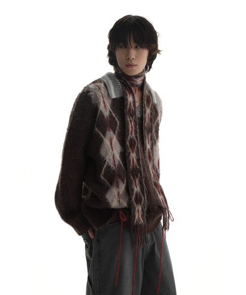 MASONPRINCE(メイソンプリンス)の「オーバーサイズ ポロネック アーガイル柄 ニット MY2104【MASONPRINCE】(ニット/セーター・メンズ・ブラウン・M/XL/L/S)」の5枚目の写真