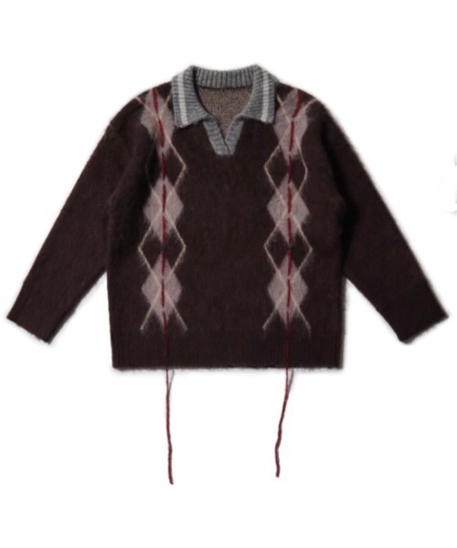 MASONPRINCE(メイソンプリンス)の「オーバーサイズ ポロネック アーガイル柄 ニット MY2104【MASONPRINCE】(ニット/セーター・メンズ・ブラウン・M/XL/L/S)」の8枚目の写真