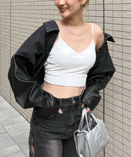 SPIRALGIRL（スパイラルガール）の「パット付きクロスラインビスチェ（キャミソール・レディース・ブラック/グレー/ホワイト/ブルー・FREE）」の6枚目の写真