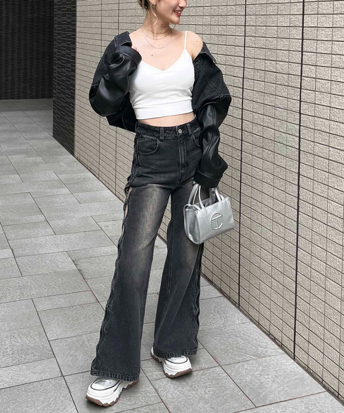 SPIRALGIRL（スパイラルガール）の「パット付きクロスラインビスチェ（キャミソール・レディース・ブラック/グレー/ホワイト/ブルー・FREE）」の8枚目の写真