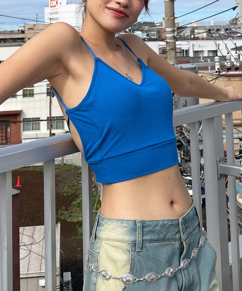 SPIRALGIRL（スパイラルガール）の「パット付きクロスラインビスチェ（キャミソール・レディース・ブラック/グレー/ホワイト/ブルー・FREE）」の4枚目の写真