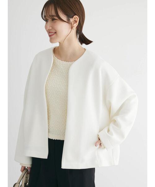 Green　Parks（グリーンパークス）の「ノーカラーポンチジャケット（ノーカラージャケット・レディース・オフホワイト/ブラック・FREE）」の16枚目の写真