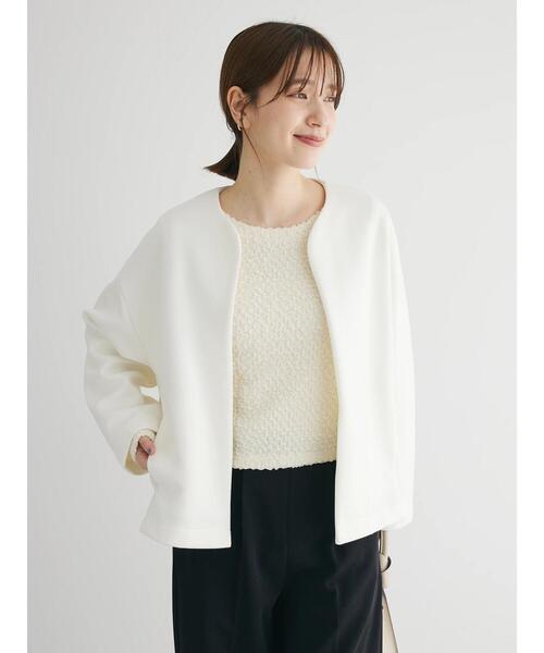 Green　Parks（グリーンパークス）の「ノーカラーポンチジャケット（ノーカラージャケット・レディース・オフホワイト/ブラック・FREE）」の7枚目の写真