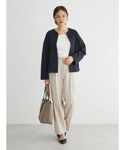 Green　Parks（グリーンパークス）の「ノーカラーポンチジャケット（ノーカラージャケット・レディース・オフホワイト/ブラック・FREE）」の13枚目の写真