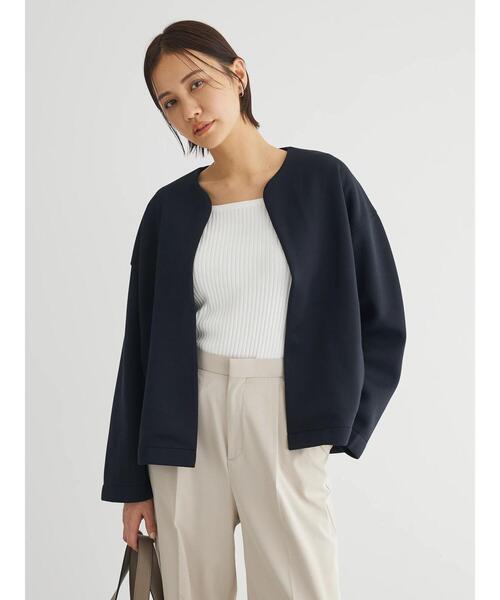 Green　Parks（グリーンパークス）の「ノーカラーポンチジャケット（ノーカラージャケット・レディース・オフホワイト/ブラック・FREE）」の14枚目の写真