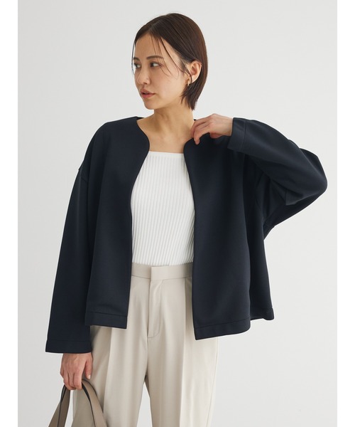 Green　Parks（グリーンパークス）の「ノーカラーポンチジャケット（ノーカラージャケット・レディース・オフホワイト/ブラック・FREE）」の21枚目の写真