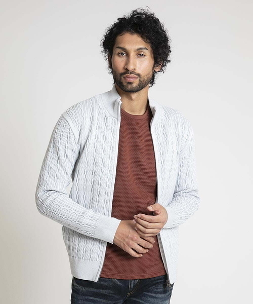 MICHEL KLEIN HOMME (ミッシェルクランオム)の「【2024年モデル】スタイリッシュジップアップセーター(カーディガン/ボレロ・メンズ・ライトグレー/ブルー/ダークグレー・MEDIUM/LARGE/X-LARGE)」の1枚目の写真