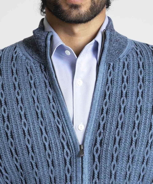 MICHEL KLEIN HOMME (ミッシェルクランオム)の「【2024年モデル】スタイリッシュジップアップセーター(カーディガン/ボレロ・メンズ・ライトグレー/ブルー/ダークグレー・MEDIUM/LARGE/X-LARGE)」の8枚目の写真