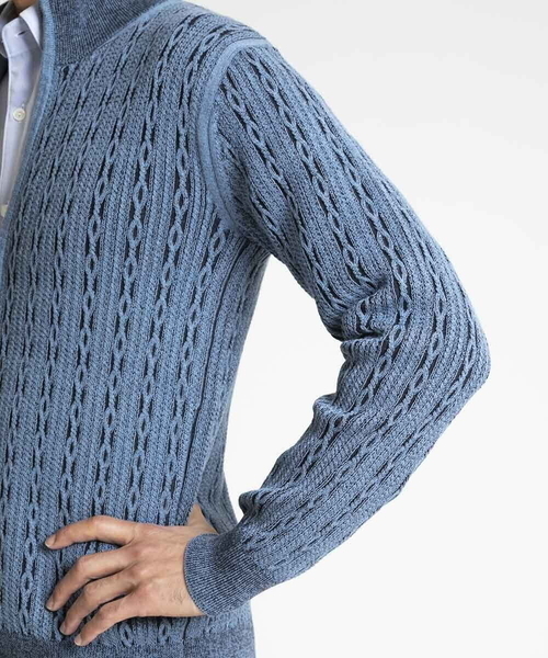 MICHEL KLEIN HOMME (ミッシェルクランオム)の「【2024年モデル】スタイリッシュジップアップセーター(カーディガン/ボレロ・メンズ・ライトグレー/ブルー/ダークグレー・MEDIUM/LARGE/X-LARGE)」の9枚目の写真