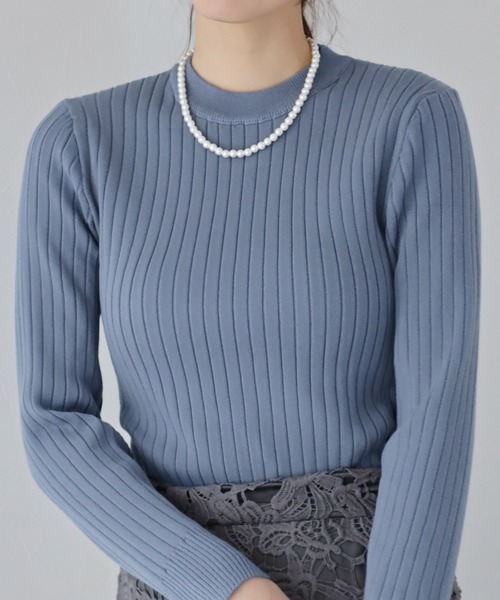 BLUEEAST（ブルーイースト）の「配色＆無地リブニットトップス（ニット/セーター・レディース・アイボリー/ブルー/アイボリー系/ブラック系・MEDIUM）」の12枚目の写真