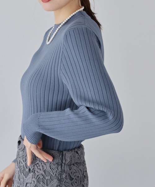 BLUEEAST（ブルーイースト）の「配色＆無地リブニットトップス（ニット/セーター・レディース・アイボリー/ブルー/アイボリー系/ブラック系・MEDIUM）」の15枚目の写真