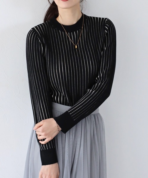 BLUEEAST（ブルーイースト）の「配色＆無地リブニットトップス（ニット/セーター・レディース・アイボリー/ブルー/アイボリー系/ブラック系・MEDIUM）」の18枚目の写真