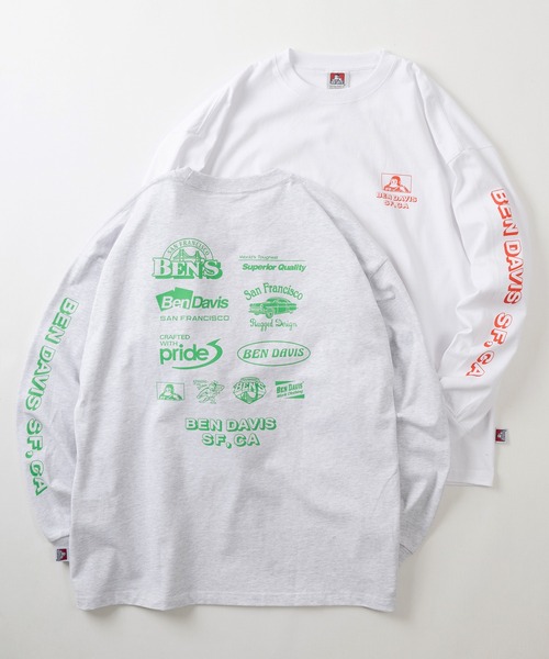 BEN DAVIS(ベンデイビス)の「【BEN DAVIS/ベンデイビス】スポンサーロゴテイスト バイカーデザイン バックプリント ロングスリーブTシャツ/ロンT(Tシャツ/カットソー・メンズ・ブラック/パープル/オートミール/ホワイト/グリーン・M/L/XL)」の4枚目の写真
