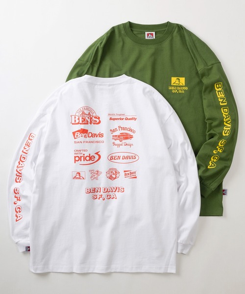 BEN DAVIS(ベンデイビス)の「【BEN DAVIS/ベンデイビス】スポンサーロゴテイスト バイカーデザイン バックプリント ロングスリーブTシャツ/ロンT(Tシャツ/カットソー・メンズ・ブラック/パープル/オートミール/ホワイト/グリーン・M/L/XL)」の2枚目の写真