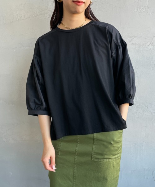 malla マーラ ラグラン プルオーバー 異素材ドッキング ニット カットソー malla マーラ ラグラン プルオーバー 異素材ドッキング ニット
