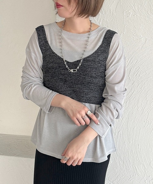 apres jour mignon(アプレジュールミニョン)の「スラブシアートップス【ZOZOTOWN限定アイテム】(Tシャツ/カットソー・レディース・ブルー/ブラック/パープル/ピンク/オフホワイト/グレー・フリー/X-LARGE)」の4枚目の写真