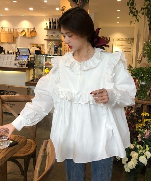 Mayree（メイリー）の「【Mayree】フリルブラウス（シャツ/ブラウス・レディース・ホワイト/イエロー・X-LARGE/LARGE/MEDIUM/SMALL）」の3枚目の写真