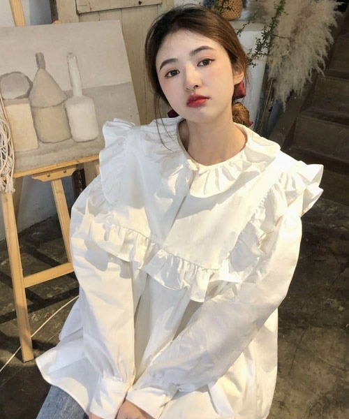 Mayree（メイリー）の「【Mayree】フリルブラウス（シャツ/ブラウス・レディース・ホワイト/イエロー・X-LARGE/LARGE/MEDIUM/SMALL）」の6枚目の写真