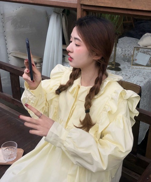 Mayree（メイリー）の「【Mayree】フリルブラウス（シャツ/ブラウス・レディース・ホワイト/イエロー・X-LARGE/LARGE/MEDIUM/SMALL）」の12枚目の写真