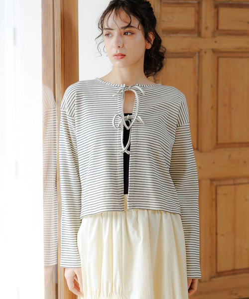 LAKOLE（ラコレ）の「ワッフルリボンカーディガン / 113777（カーディガン/ボレロ・レディース・イエロー/ブラック/ホワイト×ブラック・SMALL/MEDIUM）」の2枚目の写真