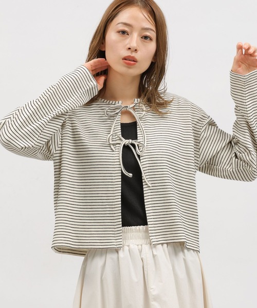 LAKOLE（ラコレ）の「ワッフルリボンカーディガン / 113777（カーディガン/ボレロ・レディース・イエロー/ブラック/ホワイト×ブラック・SMALL/MEDIUM）」の7枚目の写真