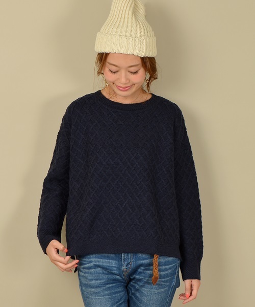 SHIPS for women（シップスフォーウィメン）の「ウールケーブルプルオーバー◇（ニット/セーター・レディース・オフホワイト/ライトグレー/ネイビー・ONE SIZE）」の3枚目の写真