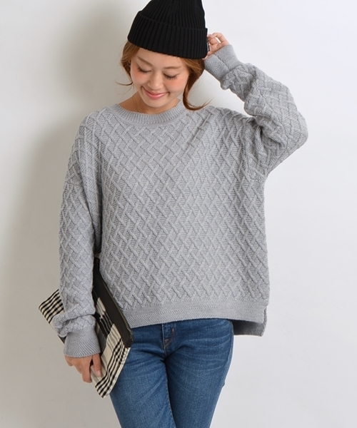 SHIPS for women（シップスフォーウィメン）の「ウールケーブルプルオーバー◇（ニット/セーター・レディース・オフホワイト/ライトグレー/ネイビー・ONE SIZE）」の2枚目の写真