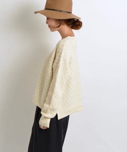 SHIPS for women（シップスフォーウィメン）の「ウールケーブルプルオーバー◇（ニット/セーター・レディース・オフホワイト/ライトグレー/ネイビー・ONE SIZE）」の12枚目の写真