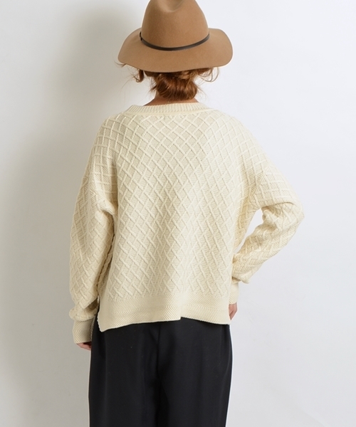 SHIPS for women（シップスフォーウィメン）の「ウールケーブルプルオーバー◇（ニット/セーター・レディース・オフホワイト/ライトグレー/ネイビー・ONE SIZE）」の4枚目の写真