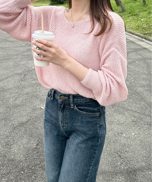 LE MORE(リモア)の「ルーズシアーニットプルオーバー(ニット/セーター・レディース・ブラック/ブラウン/アイボリー/ブルー/ピンク・FREE)」の1枚目の写真