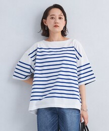 green label relaxing | パネルボーダー プルオーバー 5分袖 Tシャツ(Tシャツ/カットソー)