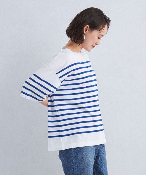 green label relaxing（グリーンレーベルリラクシング）の「パネルボーダー プルオーバー 5分袖 Tシャツ（Tシャツ/カットソー・レディース・コバルトブルー/ピンク/グレー・FREE）」の4枚目の写真