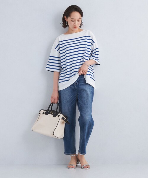 green label relaxing（グリーンレーベルリラクシング）の「パネルボーダー プルオーバー 5分袖 Tシャツ（Tシャツ/カットソー・レディース・コバルトブルー/ピンク/グレー・FREE）」の5枚目の写真