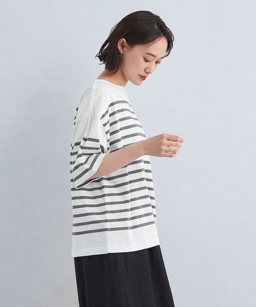 green label relaxing（グリーンレーベルリラクシング）の「パネルボーダー プルオーバー 5分袖 Tシャツ（Tシャツ/カットソー・レディース・コバルトブルー/ピンク/グレー・FREE）」の7枚目の写真