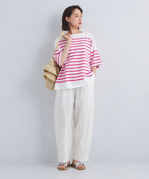 green label relaxing（グリーンレーベルリラクシング）の「パネルボーダー プルオーバー 5分袖 Tシャツ（Tシャツ/カットソー・レディース・コバルトブルー/ピンク/グレー・FREE）」の10枚目の写真