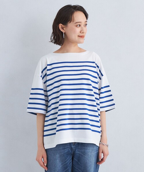 green label relaxing（グリーンレーベルリラクシング）の「パネルボーダー プルオーバー 5分袖 Tシャツ（Tシャツ/カットソー・レディース・コバルトブルー/ピンク/グレー・FREE）」の11枚目の写真