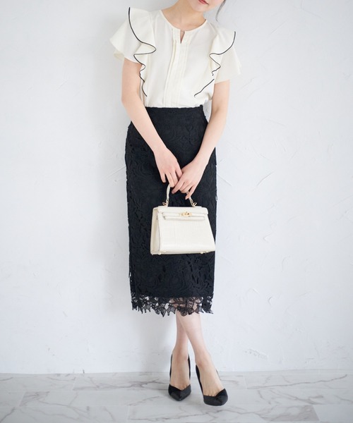 tocco closet（トッコ　クローゼット）の「配色ラッフルフリル×タックブラウス（シャツ/ブラウス・レディース・サックスブルー/アイボリー・M）」の3枚目の写真