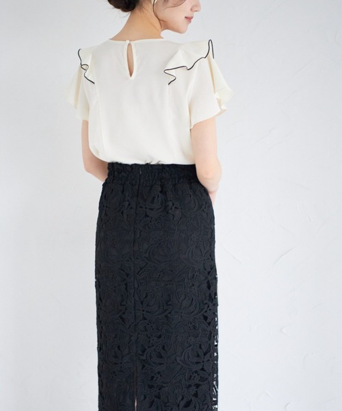 tocco closet（トッコ　クローゼット）の「配色ラッフルフリル×タックブラウス（シャツ/ブラウス・レディース・サックスブルー/アイボリー・M）」の4枚目の写真