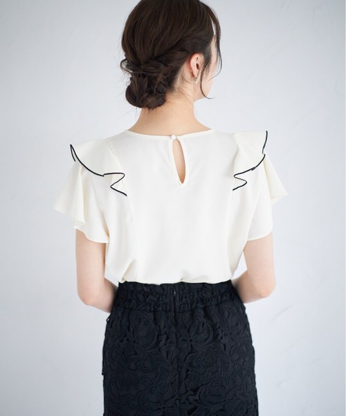 tocco closet（トッコ　クローゼット）の「配色ラッフルフリル×タックブラウス（シャツ/ブラウス・レディース・サックスブルー/アイボリー・M）」の5枚目の写真
